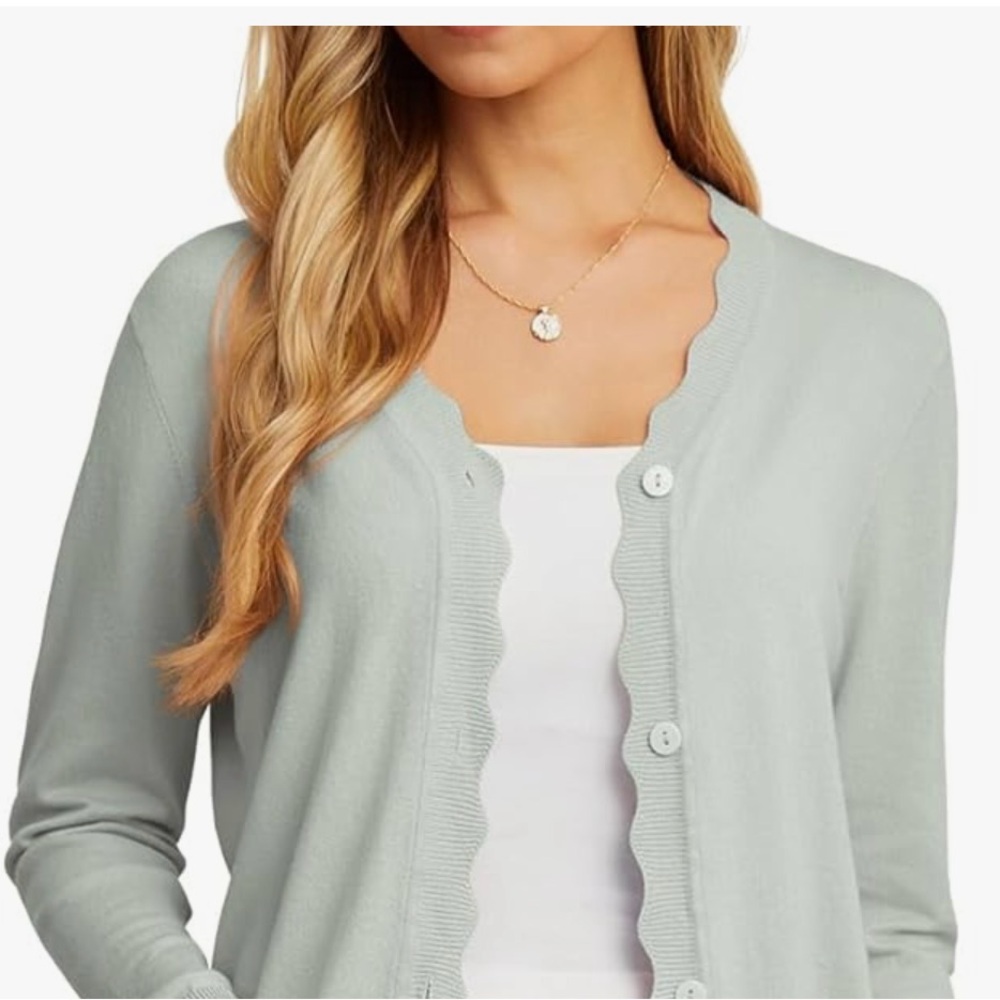 Grecerelle Scallop Edge Cardigan XL Sage Green Lightweight